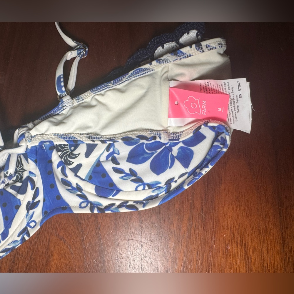 FARM Rio Blue and White Floral Tile Print High-Waist Bikini - Picture 8 of 8